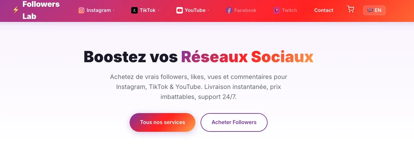 Followers Lab homepage pour acheter followers Instagram